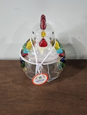 Gourmet Kitchen Multicolor Glass Chicken Shaped Glass Jar 44oz/1300ml 9.5in